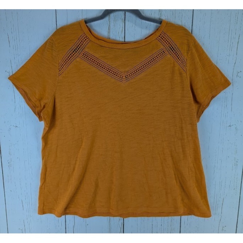 Liz Claiborne Sizeβ XL Orange Short Sleeve Crochet Accent Womens Top